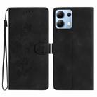 For Redmi Note 14 4G Flower Butterfly Embossing Pattern Leather Phone Case(Black) - 1