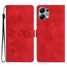 For Redmi Note 13 Pro 4G Flower Butterfly Embossing Pattern Leather Phone Case(Red) - 1