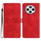 For Redmi 14C 4G Flower Butterfly Embossing Pattern Leather Phone Case(Red) - 1