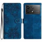 For Xiaomi Poco F6 Pro Flower Butterfly Embossing Pattern Leather Phone Case(Blue) - 1