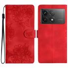 For Xiaomi Poco F6 Pro Flower Butterfly Embossing Pattern Leather Phone Case(Red) - 1