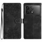 For Xiaomi Poco F6 Pro Flower Butterfly Embossing Pattern Leather Phone Case(Black) - 1