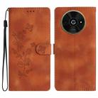 For Xiaomi Poco C61 Flower Butterfly Embossing Pattern Leather Phone Case(Brown) - 1