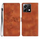 For Xiaomi Poco X6 Flower Butterfly Embossing Pattern Leather Phone Case(Brown) - 1