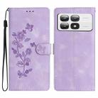 For Xiaomi 14T Pro Flower Butterfly Embossing Pattern Leather Phone Case(Purple) - 1