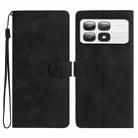 For Xiaomi 14T Pro Flower Butterfly Embossing Pattern Leather Phone Case(Black) - 1