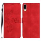 For Sharp Basio active SHG09 Flower Butterfly Embossing Pattern Leather Phone Case(Red) - 1