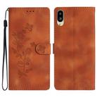 For Sharp Basio active SHG09 Flower Butterfly Embossing Pattern Leather Phone Case(Brown) - 1