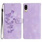 For Sharp Basio active SHG09 Flower Butterfly Embossing Pattern Leather Phone Case(Purple) - 1