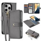 For iPhone 16 Pro DUX DUCIS Lawa Series 2 in 1 Wallet Zipper Detachable MagSafe Phone Case with Lanyard(Grey) - 1