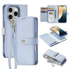 For iPhone 16 Pro DUX DUCIS Lawa Series 2 in 1 Wallet Zipper Detachable MagSafe Phone Case with Lanyard(Light Blue) - 1