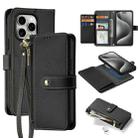 For iPhone 15 Pro Max DUX DUCIS Lawa Series 2 in 1 Wallet Zipper Detachable MagSafe Phone Case with Lanyard(Black) - 1