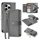 For iPhone 15 Pro Max DUX DUCIS Lawa Series 2 in 1 Wallet Zipper Detachable MagSafe Phone Case with Lanyard(Grey) - 1