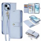 For iPhone 15 Plus DUX DUCIS Lawa Series 2 in 1 Wallet Zipper Detachable MagSafe Phone Case with Lanyard(Light Blue) - 1