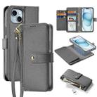 For iPhone 15 DUX DUCIS Lawa Series 2 in 1 Wallet Zipper Detachable MagSafe Phone Case with Lanyard(Grey) - 1