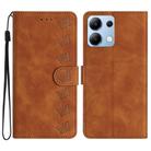 For Redmi Note 13 4G Seven Butterflies Embossed Leather Phone Case(Brown) - 1