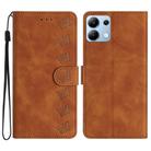 For Redmi Note 14 4G Seven Butterflies Embossed Leather Phone Case(Brown) - 1