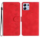 For Redmi Note 14 4G Seven Butterflies Embossed Leather Phone Case(Red) - 1