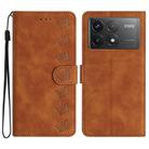 For Xiaomi Poco F6 Pro Seven Butterflies Embossed Leather Phone Case(Brown) - 1