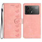 For Xiaomi Poco F6 Pro Seven Butterflies Embossed Leather Phone Case(Pink) - 1