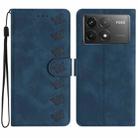 For Xiaomi Poco F6 Pro Seven Butterflies Embossed Leather Phone Case(Blue) - 1