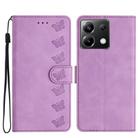 For Xiaomi Poco X6 Seven Butterflies Embossed Leather Phone Case(Purple) - 1