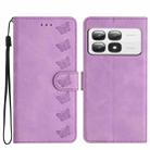 For Xiaomi 14T Pro Seven Butterflies Embossed Leather Phone Case(Purple) - 1