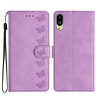 For Sharp Basio active SHG09 Seven Butterflies Embossed Leather Phone Case(Purple) - 1