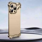 For iPhone 16 Pro Max Frameless Metal Corner Pad Phone Case with Lens Film(Gold) - 1