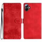 For Samsung Galaxy A06 4G Cherry Blossom Butterfly Skin Feel Embossed PU Phone Case(Red) - 1