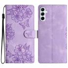 For Samsung Galaxy A17 5G Cherry Blossom Butterfly Skin Feel Embossed PU Phone Case(Purple) - 1
