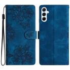 For Samsung Galaxy A17 5G Cherry Blossom Butterfly Skin Feel Embossed PU Phone Case(Blue) - 1
