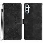 For Samsung Galaxy A17 5G Cherry Blossom Butterfly Skin Feel Embossed PU Phone Case(Black) - 1