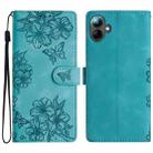 For Samsung Galaxy A07 5G Cherry Blossom Butterfly Skin Feel Embossed PU Phone Case(Green) - 1