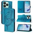 For Wiko T20 Embossed Butterfly Leather Phone Case(Blue) - 1