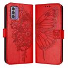 For Nokia G42 / G310 Embossed Butterfly Leather Phone Case(Red) - 2