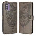 For Nokia G42 / G310 Embossed Butterfly Leather Phone Case(Grey) - 2