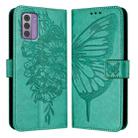 For Nokia G42 / G310 Embossed Butterfly Leather Phone Case(Green) - 2