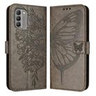 For Nokia G400 Embossed Butterfly Leather Phone Case(Grey) - 2