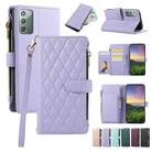 For Samsung Galaxy Note20 Rhombic Zipper Wallet Leather Phone Case(Purple) - 1