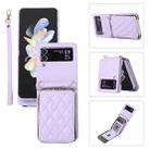 For Samsung Galaxy Z Flip4 Rhombic Full Zipper Wallet Leather Phone Case(Purple) - 1