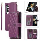 For Samsung Galaxy Z Fold4 Rhombic Full Zipper Wallet Leather Phone Case(Deep Purple) - 1