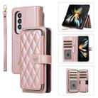 For Samsung Galaxy Z Fold4 Rhombic Full Zipper Wallet Leather Phone Case(Rose Gold) - 1