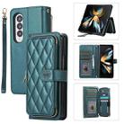 For Samsung Galaxy Z Fold4 Rhombic Full Zipper Wallet Leather Phone Case(Green) - 1