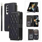 For Samsung Galaxy Z Fold4 Rhombic Full Zipper Wallet Leather Phone Case(Black) - 1