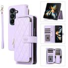 For Samsung Galaxy Z Fold5 Rhombic Full Zipper Wallet Leather Phone Case(Purple) - 1