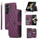 For Samsung Galaxy Z Fold5 Rhombic Full Zipper Wallet Leather Phone Case(Deep Purple) - 1