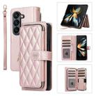 For Samsung Galaxy Z Fold5 Rhombic Full Zipper Wallet Leather Phone Case(Rose Gold) - 1