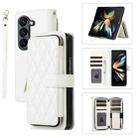 For Samsung Galaxy Z Fold6 Rhombic Full Zipper Wallet Leather Phone Case(White) - 1