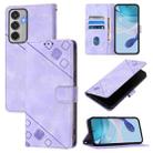 For Samsung Galaxy M35 Skin-feel Embossed Leather Phone Case(Light Purple) - 1